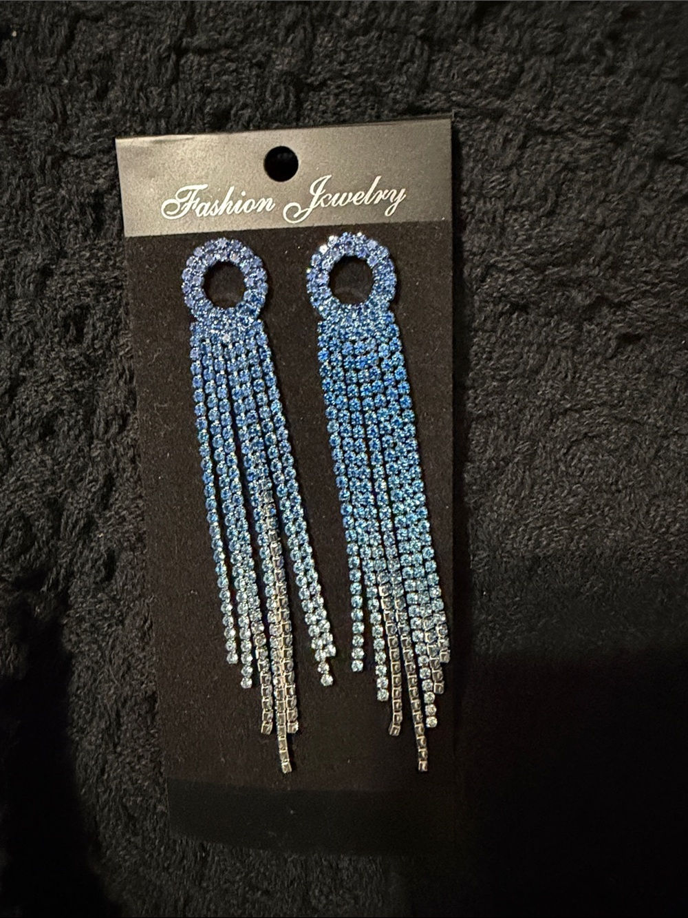 Fashion Jewelry Blue to Silver Crystal Fringe Drop Earrings